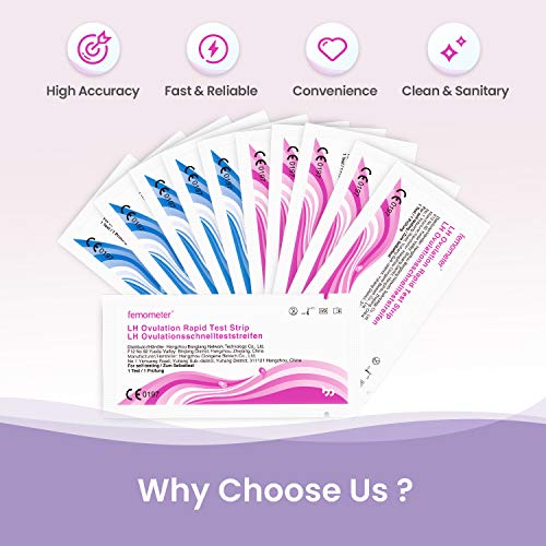 Femometer 20 test de ovulación y 5 test de embarazo ultrasensibles y Taza de orina, 20mIU/ml, Resultados Precisos con la App (iOS & Android) Reconocimiento Automático de los Resultados de las Pruebas