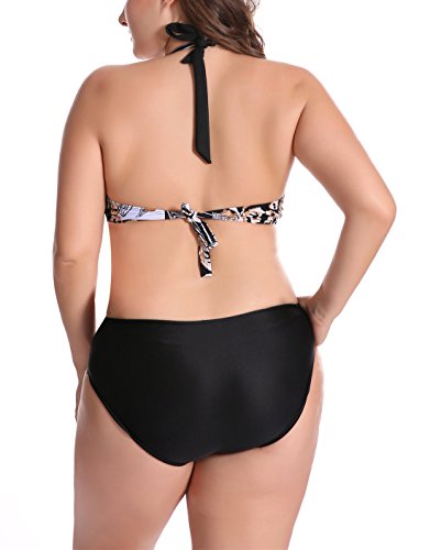 FEOYA - Bikini para Mujer 2018 con Relleno Estampado Retro Traje de Baño con Relleno Sexy Bañador Push Up Swimwear Beach for Woman - Negro - ES 54
