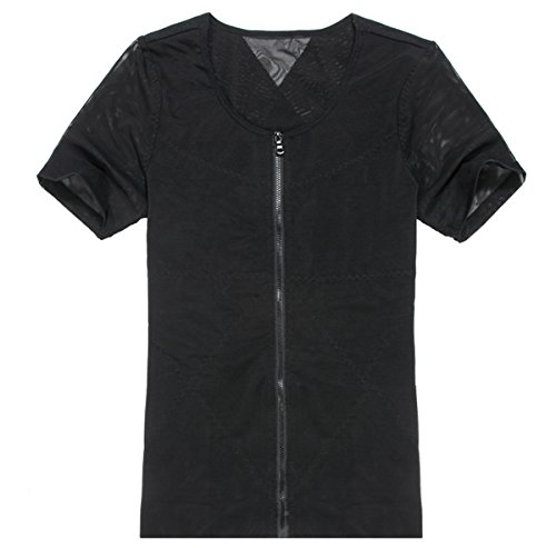 FEOYA - Camiseta para Hombre Reductora con Cremallera para Fitness Deportes Faja Abdominal Pecho Moldeadora Transpirable - Negro - XL
