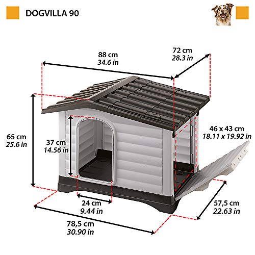 Ferplast Caseta de Exterior, Caseta para Perros DOGVILLA 90 en Resina Termoplástica Resistente, Pared Lateral Abatible
