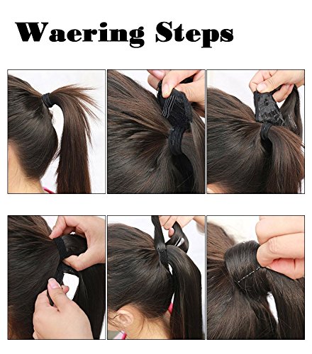 FESHFEN Cola de Caballo Extensiones Postizos de pelo fibras sintéticas de cabello pelo liso largo 61cm, 125g