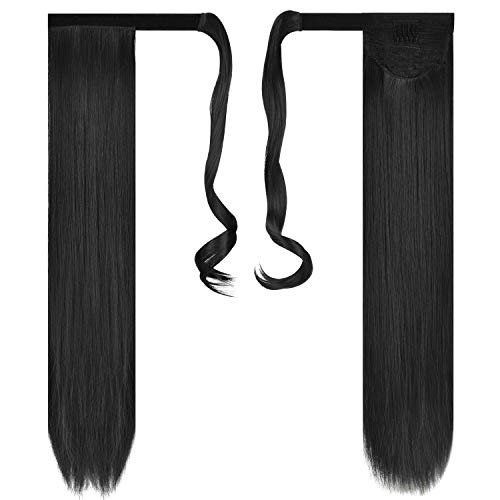 FESHFEN Cola de Caballo Extensiones Postizos de pelo fibras sintéticas de cabello pelo liso largo 61cm, 125g