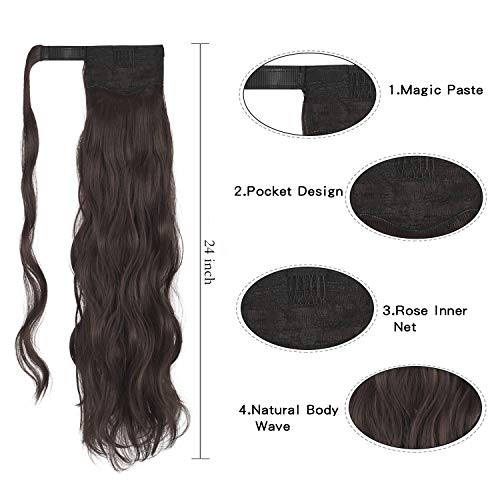 FESHFEN Coleta Postiza Rizada Pelo Natural, 60 cm Largo Ondulado Wavy Ponytail Extension Cola de Caballo Extensiones Clip Postizos de Pelo Rizado para Mujeres Chica