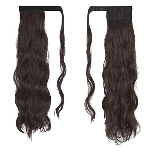 FESHFEN Coleta Postiza Rizada Pelo Natural, 60 cm Largo Ondulado Wavy Ponytail Extension Cola de Caballo Extensiones Clip Postizos de Pelo Rizado para Mujeres Chica