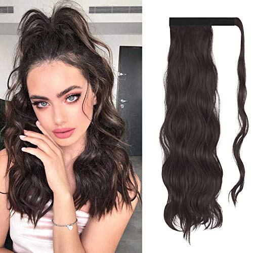 FESHFEN Coleta Postiza Rizada Pelo Natural, 60 cm Largo Ondulado Wavy Ponytail Extension Cola de Caballo Extensiones Clip Postizos de Pelo Rizado para Mujeres Chica