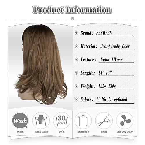 FESHFEN Extensiones de Hilo Invisible sin Clip de una pieza Halo extensiones de cabello secreto línea de pescado extensiones de pelo ondulado sintético 46cm 130g
