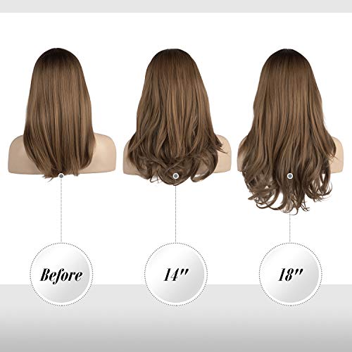 FESHFEN Extensiones de Hilo Invisible sin Clip de una pieza Halo extensiones de cabello secreto línea de pescado extensiones de pelo ondulado sintético 46cm 130g
