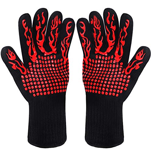 Fesoar Guantes de Barbacoa,Guantes para Horno,Guantes de Cocina,Oven Gloves Resistencia Térmica hasta 1472 ° C,Certificación EN407 de protección contra Alta Temperatura (1 Par) (Rojo)