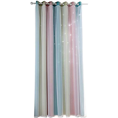 Festnight Cortinas opacas con estrellas, para niños y niñas, para el salón o el dormitorios, doble capa, diseño colorido, 1 panel, poliéster, Rosa, 53"W x 95"L