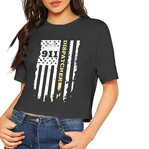 fffdaww 911 Dispatcher Thin Gold Line Womens Crop Tops Short Sleeve tee Shirt, Basal Tops tee for Running