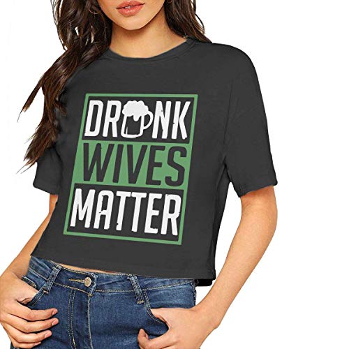 fffdaww Drunk Wives Matter Womens Crop Tops Short Sleeve tee Shirt, Basal Tops Blouse for Training
