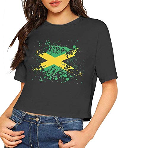fffdaww Jamaica Flag Ink Spatter Womens Crop Tops Short Sleeve T Shirt, Basal Tops tee for Summer Gym