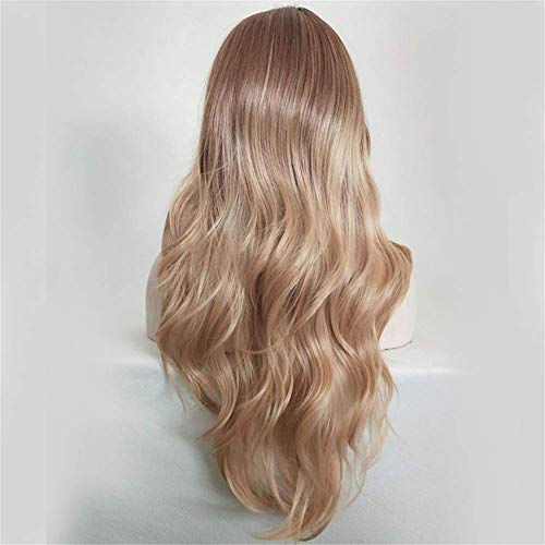 FFWIGS ASBBS 28" Rubia Largo Ola Pelucas Centro Separada Ombre Marrón Sintético Calor Resistente Rizado Pelo Peluca por Mujer Diario Vestir 250g