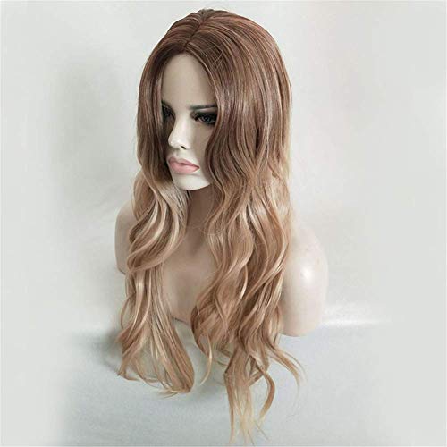 FFWIGS ASBBS 28" Rubia Largo Ola Pelucas Centro Separada Ombre Marrón Sintético Calor Resistente Rizado Pelo Peluca por Mujer Diario Vestir 250g