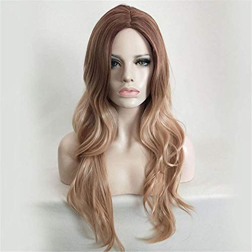 FFWIGS ASBBS 28" Rubia Largo Ola Pelucas Centro Separada Ombre Marrón Sintético Calor Resistente Rizado Pelo Peluca por Mujer Diario Vestir 250g