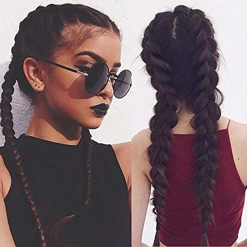 FFWIGS MMBBS 22'' Doble Largo Trenzado Coleta Pelucas por Mujer Largo Rizado Cosplay Halloween Diario Utilizar Calor Resistente Sintético Pelo Completo Cabeza Peluca