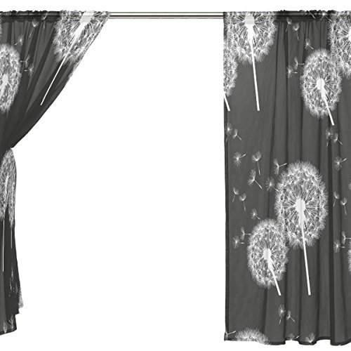 FFY Go Sheer Cortina De Gasa para Ventana, Diseño De Diente De León, Material Suave para Dormitorio, Sala De Estar, Cocina, Decoración De Puerta De Casa, 2 Paneles, Negro, 198 X 139,7 cm