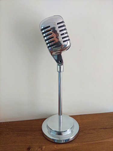 F&G Supplies Classic Vintage Radio Micrófono adorno para estante o escritorio de aluminio pulido – 35 cm de alto – gran idea de regalo.