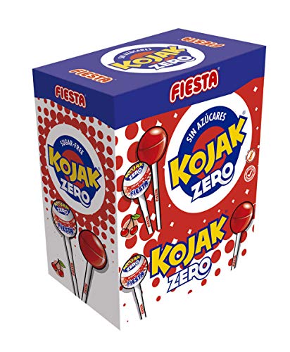 FIESTA Kojak Sin Azúcar Caramelo con Palo Sabor Cereza - Caja de 70 unidades