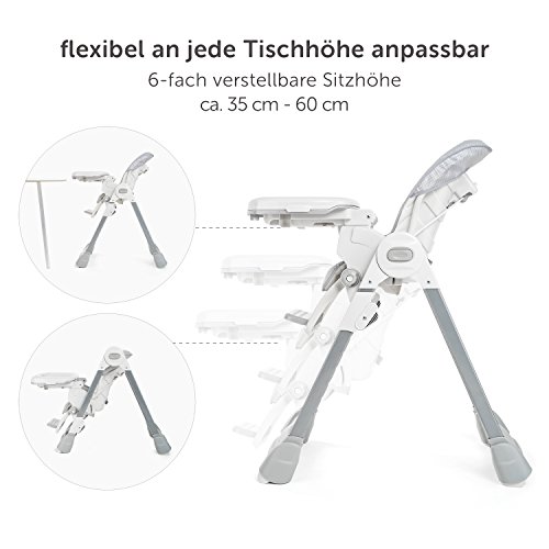 Fillikid Baby Trona - Silla de bebé desde el nacimiento, asiento reclinable, cojin acolchado, cinturón, mesa con bandeja extraíble - altura ajustable y plegable | Gris Blanco