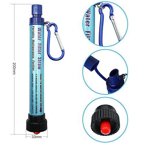 Filtro de Agua DeFe 2000L Personal Sistema de Filtración de Agua 0.01 Micron Mini Purificador de Agua Portátil para Excursionismo Campamento Acampada Supervivencia y Preparación de Emergencias (Azul)