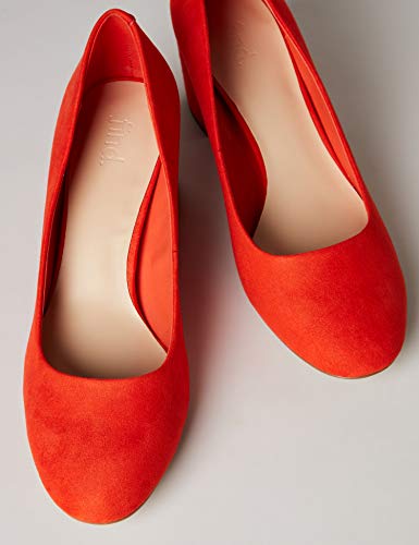 FIND Block Heel Round Toe Zapatos de Tacón, Naranja (Red), 39 EU