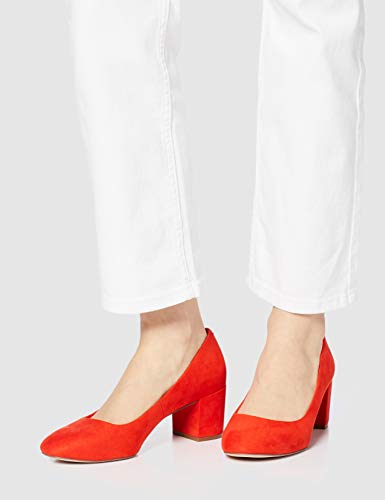 FIND Block Heel Round Toe Zapatos de Tacón, Naranja (Red), 39 EU