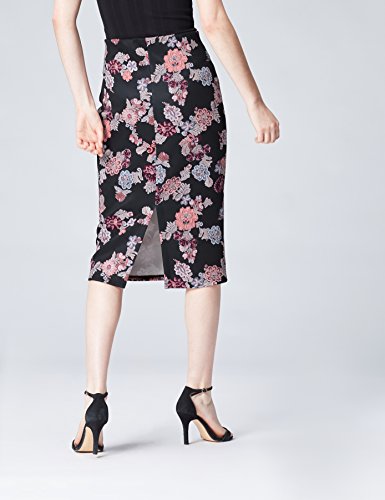 find. Floral Pencil Falda para Mujer, Negro (Black Mix), 36 (Talla del Fabricante: X-Small)
