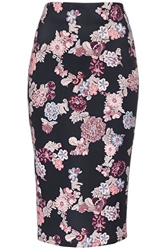 find. Floral Pencil Falda para Mujer, Negro (Black Mix), 36 (Talla del Fabricante: X-Small)