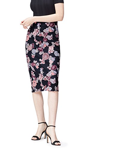 find. Floral Pencil Falda para Mujer, Negro (Black Mix), 36 (Talla del Fabricante: X-Small)