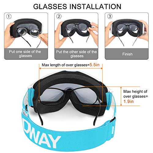 findway Gafas de Esquí,Máscara Gafas Esqui Snowboard Nieve Espejo para Hombre Mujer Adultos Juventud Jóvenes, Anti Niebla Gafas de Esquiar OTG,Protección UV Azul Esférica Lentes