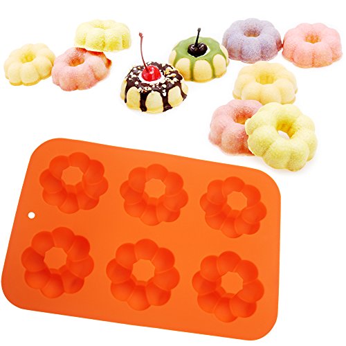 FineGood 3 moldes de silicona para hacer donuts, 6 cavidades de calabaza, donuta, bandejas para hacer donas, bandeja para galletas, color azul, naranja, rosa
