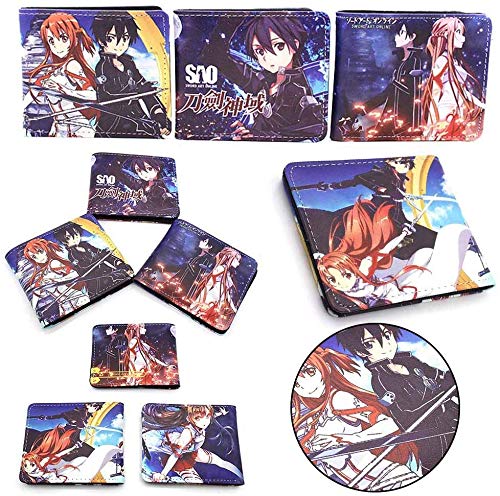 Fingertoys Anime Japonés Espada Arte Online Corto Cartera, Bonito Cartera Cuero PU Monedero Cartera Porta Tarjetas Mejor Regalo para Niños Niños Adolescentes y Anime Abanicos - Estilo 01