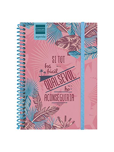 Finocam - Agenda, semana vista apaisada, catalán, Septiembre 2019 - Agosto 2020, Multicolor (Prints Palm)