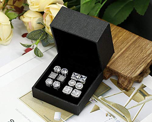 Finrezio 6 Pares Acero Inoxidable Circonia Cúbica Arete Para Mujeres Hombres CZ Conjunto de Pendientes Halo Redondo Plaza