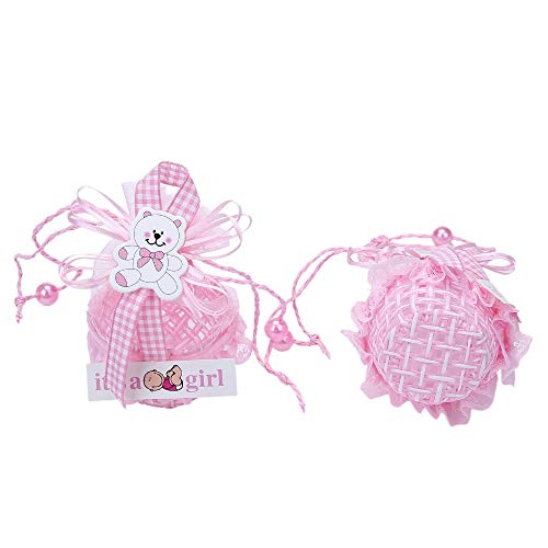 FireAngels 12 piezas DIY Bear Pattern/Cute Duck Cumpleaños Baby Shower Party Favors Basket Candy Box con cintas bautizo niño niña cajas de regalo Pink-Bear