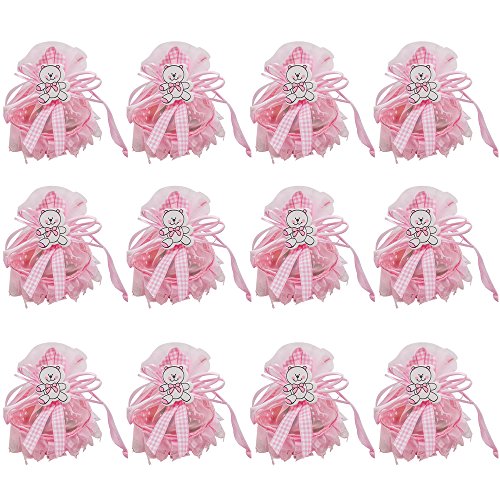 FireAngels 12 piezas DIY Bear Pattern/Cute Duck Cumpleaños Baby Shower Party Favors Basket Candy Box con cintas bautizo niño niña cajas de regalo Pink-Bear