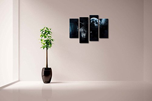 First Wall Art - Lobo Cuadros en Lienzo Animales Bajo la Luna Llena Decoracion de Pared 4 Piezas Modernos Mural Fotos para Salon,Dormitorio,Baño,Comedor