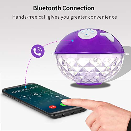 FirstE Altavoz Portatil Bluetooth Luces LED, Altavoz de Ducha Bluetooth, IPX7 Flotante Altavoces para Piscina, Micrófono,Altavoz Inalámbrico Impermeable para Jacuzzi, Playa, Hogar, Deporte, Campamento