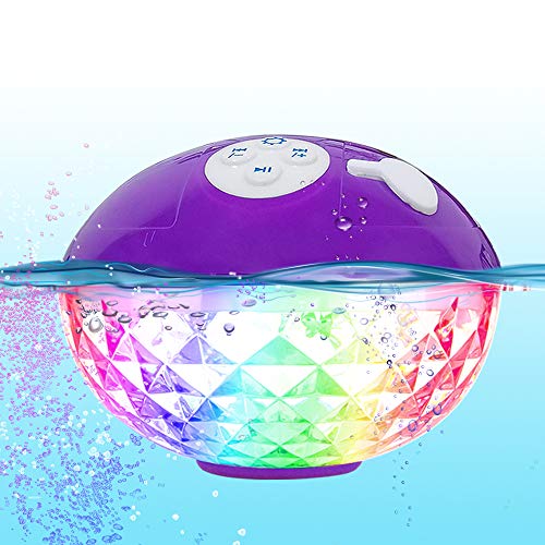 FirstE Altavoz Portatil Bluetooth Luces LED, Altavoz de Ducha Bluetooth, IPX7 Flotante Altavoces para Piscina, Micrófono,Altavoz Inalámbrico Impermeable para Jacuzzi, Playa, Hogar, Deporte, Campamento