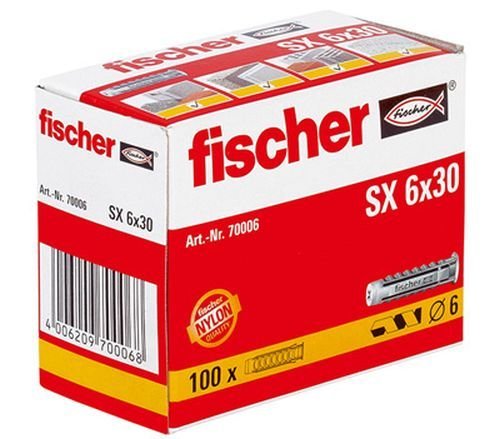 Fischer 37430 Taco SX-6 Caja 100, 0 W, 0 V, Gris, 6x30