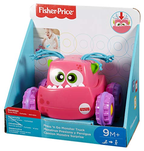 Fisher-Price Coche Monstruito rosa, juguete gateo, bebé +9 meses (Mattel DRG14)