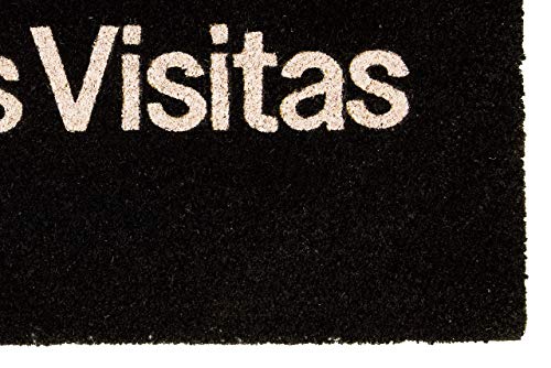 Fisura DM0937 Felpudo Rectangular de Fibra de Coco 100% Natural Divertido y Original Entrada Casa Antideslizante con Frase P. Visitas, Color Negro 70 X 40 cm