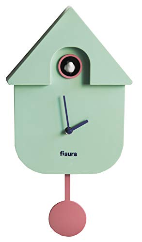Fisura | Reloj Cuco Moderno de Pared con Pájaro con Forma de Casa | Reloj Cuco Minimalista con un Diseño Moderno, Color Menta21x8x40cm
