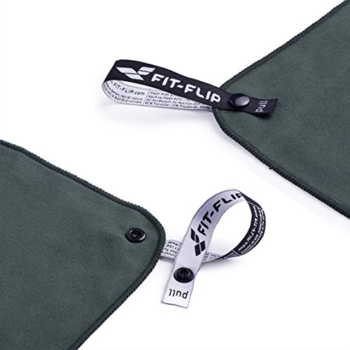 Fit-Flip Toalla Microfibra – en 11 Colores, 8 tamaños – compacta, Ultraligera y de Secado rápido – Toallas de Microfibra – Toalla Gym, Toalla Viaje y Toalla Piscina (100x200cm Gris Oscuro + Bolsa)
