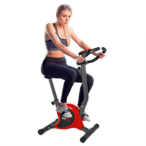 FITFIU Fitness BEST 100 Bicicleta Estática Spinning ultracompacta, 5 kg, sin respaldo, regulable en 8 niveles y pantalla LCD Entrenamiento Fitness Tonificación, Unisex adulto, Roja