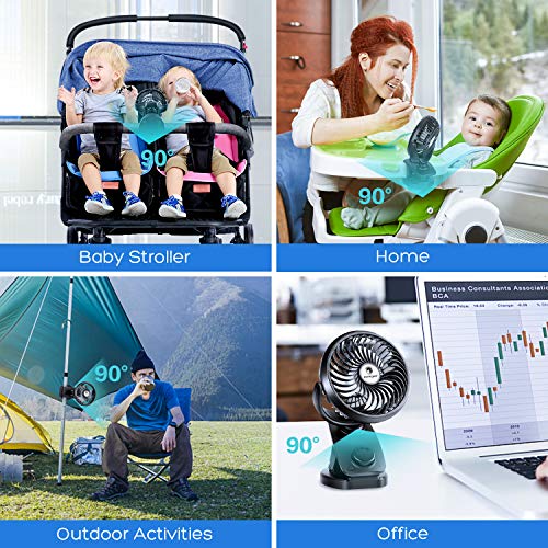 FITFORT Ventilador USB Silencioso - Máx 43 Horas de Trabaja Mini Fan Portátil con Pilas Recargable para Cochecito de bebé, Coche, Caminadora, Oficina, Hogar, Viajes, Camping (Negro)