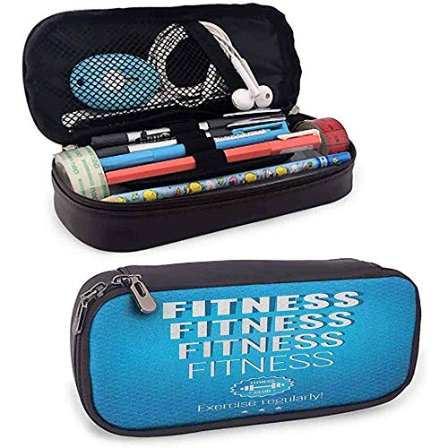 Fitness Estuche para lápices Motivación Tema de ejercicio regular Palabras de ejercicio Tipografía a cuadros Tipografía