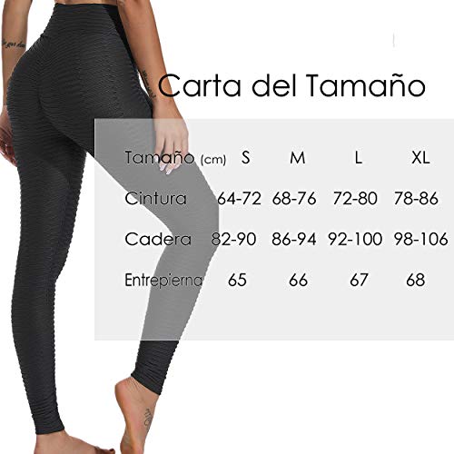 FITTOO Leggings Push Up Mujer Mallas Pantalones Deportivos Alta Cintura Elásticos Yoga Fitness #2 Negro Mediana