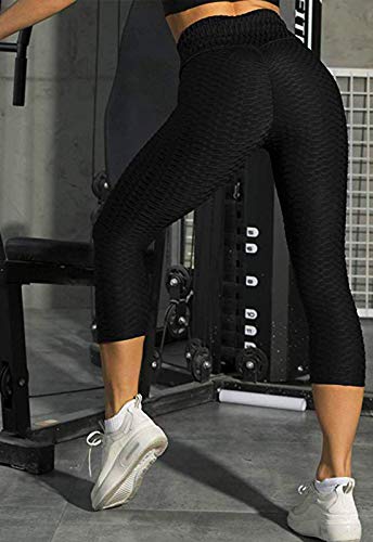 FITTOO Mallas 3/4 Leggings Capris Mujer Pantalones Yoga Alta Cintura Elásticos Super Suave #1 Negro L